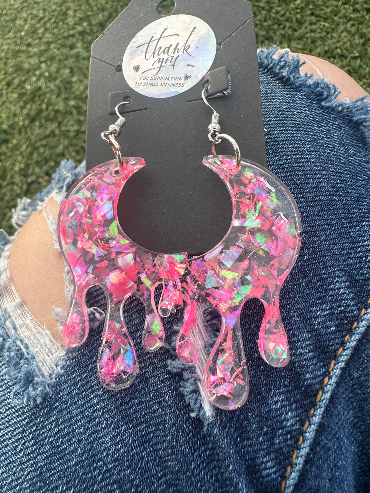 Neon Pink Moon Earrings