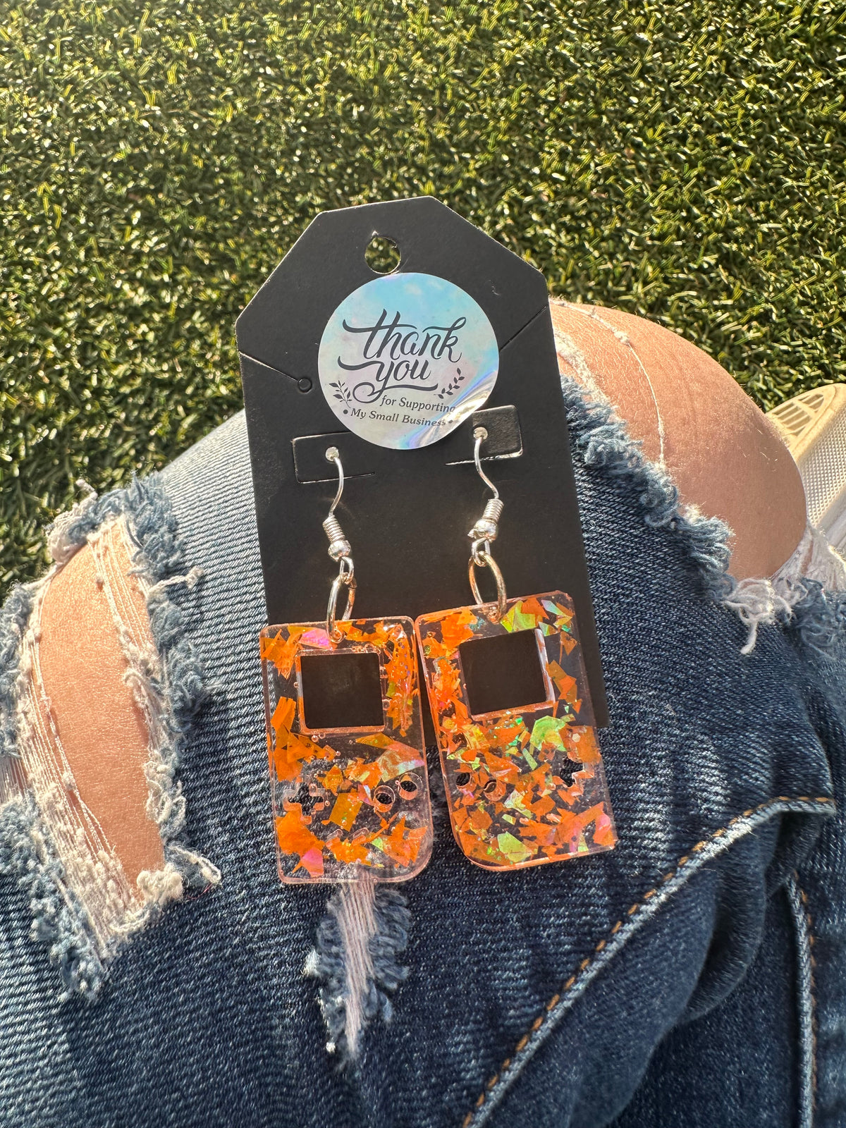 Orange Game Boy Earrings