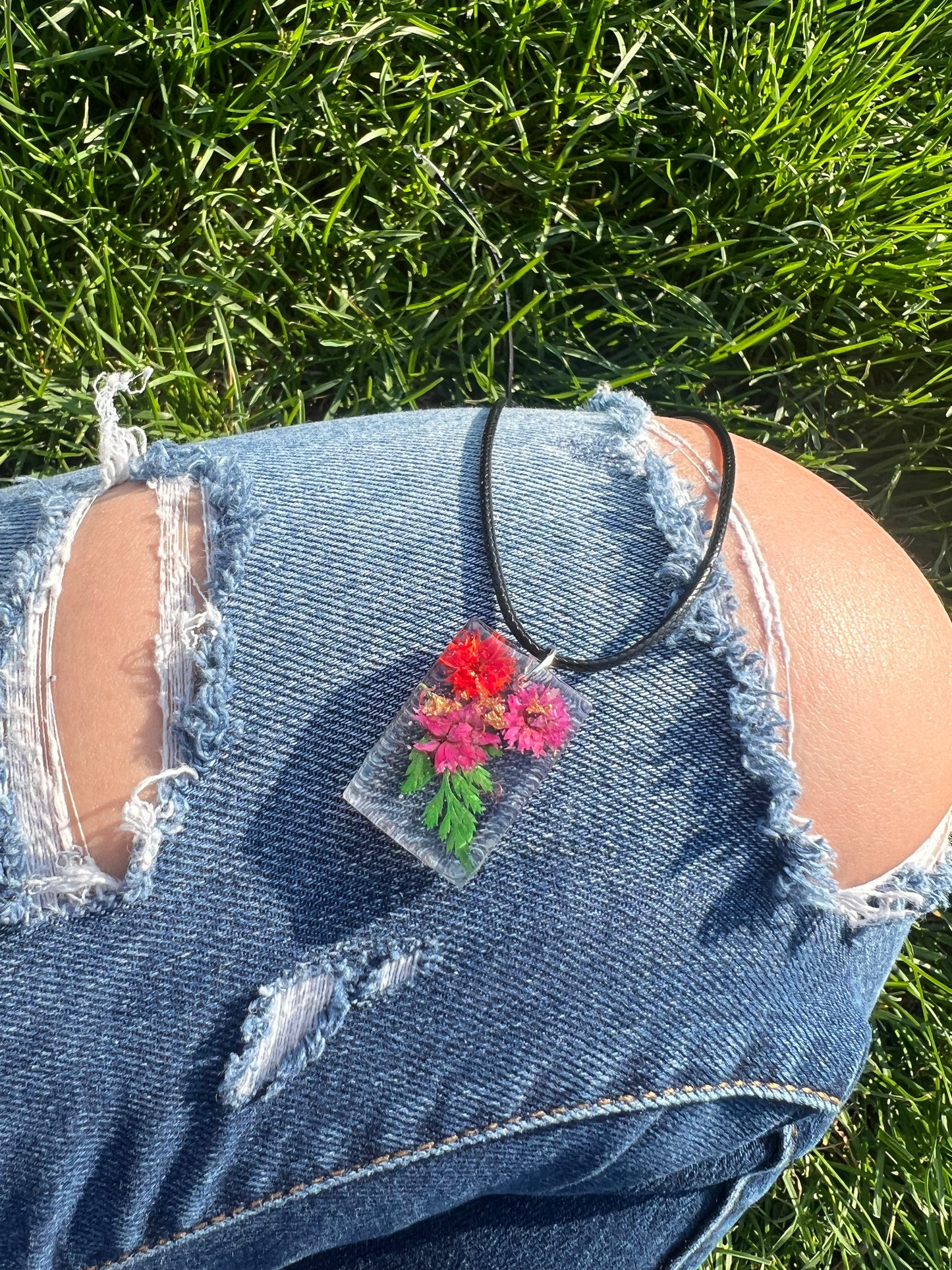 Necklace: Red Flower Bouquet Pendant
