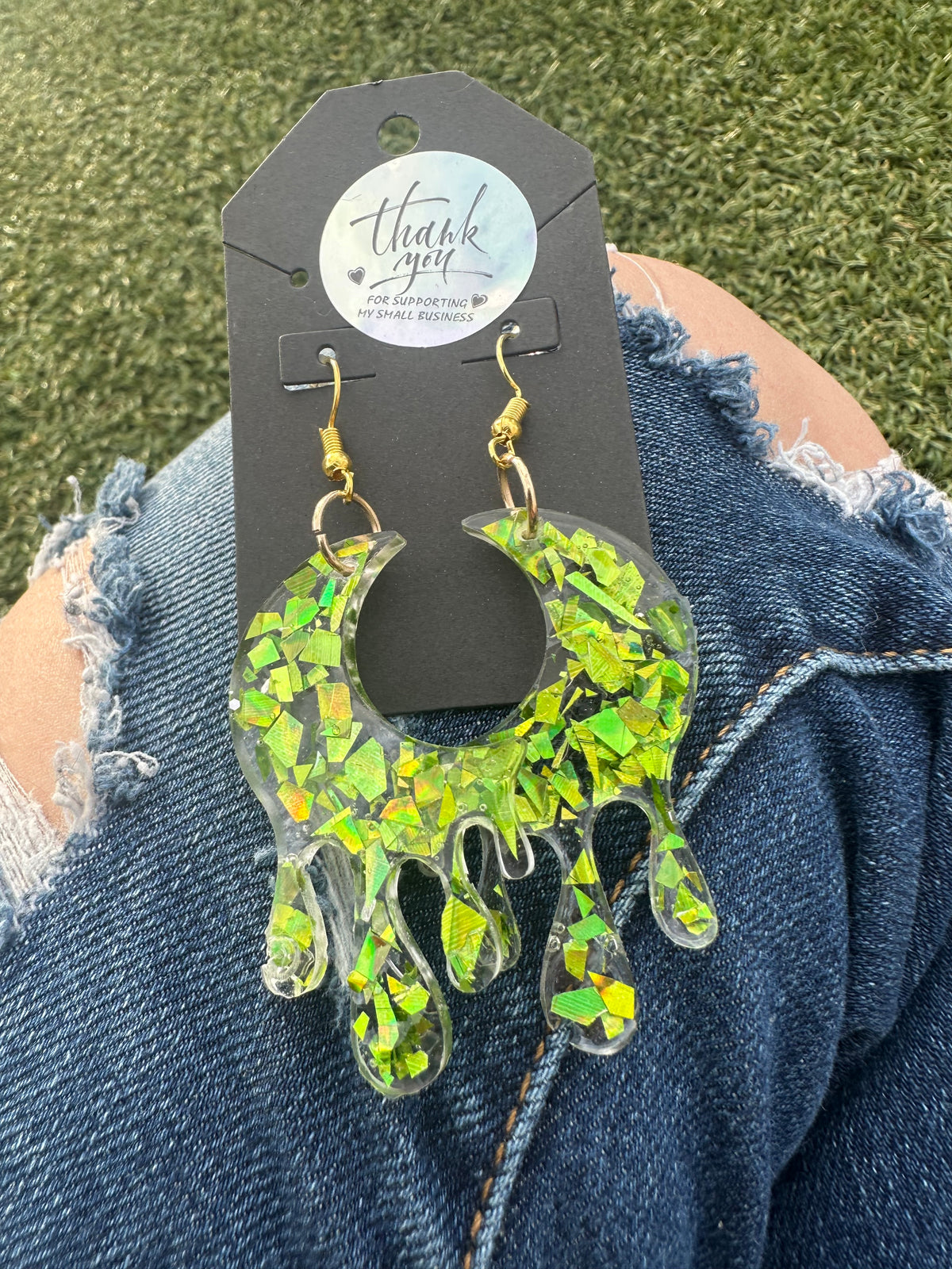 Lime Green Moon Earrings