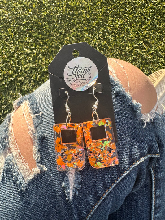 Orange Game Boy Earrings