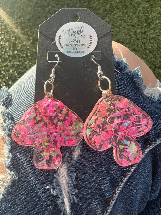 Neon Pink Mushroom Earrings