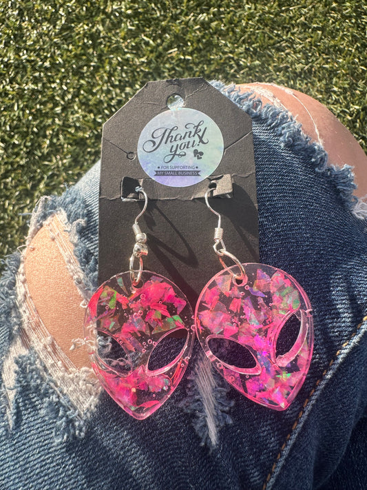 Neon Pink Alien Earrings