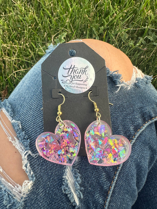 Heart Pink Flake Earrings
