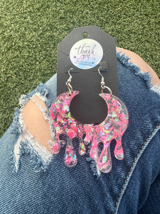 Neon Pink Moon Earrings