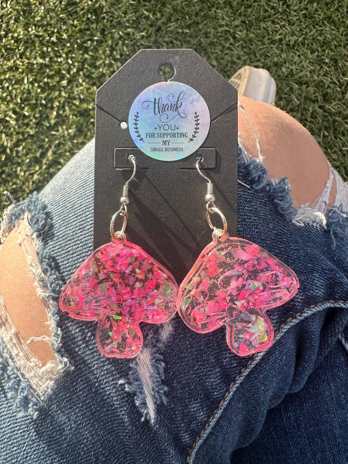 Neon Pink Mushroom Earrings