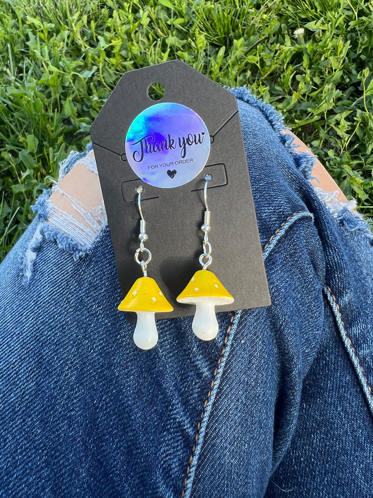 Yellow Mushroom Charm Earrings