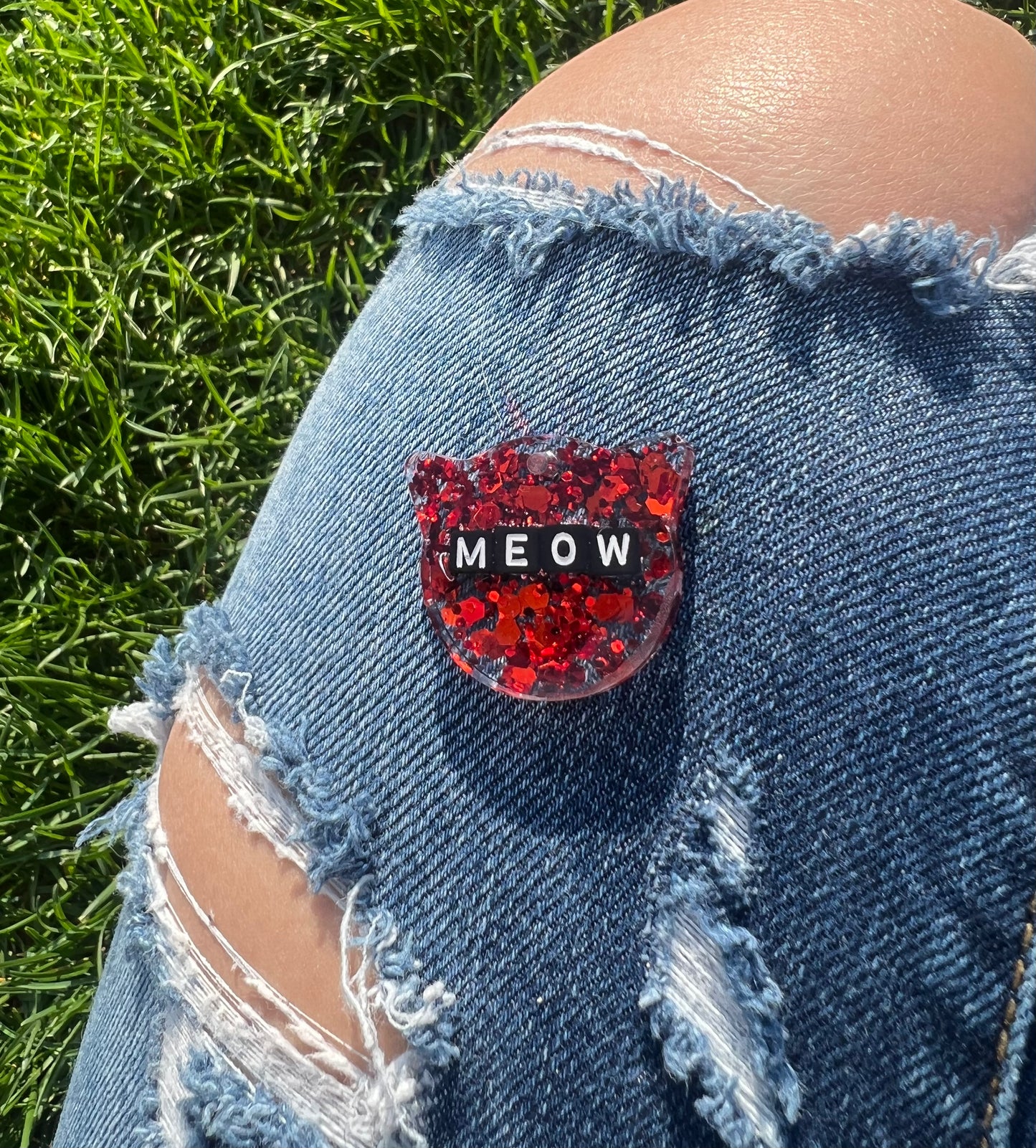 Rave Pets: Red Glitter Meow Tag