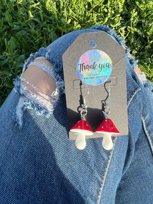 Red Mushroom Charm Earrings