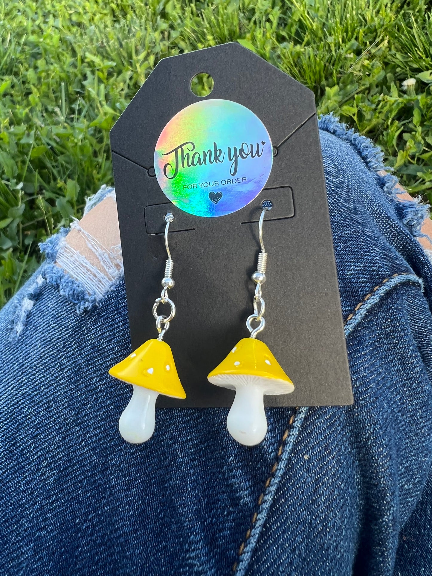 Yellow Mushroom Charm Earrings