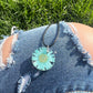Necklace: Blue Daisy Circle Pendant