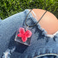 Necklace: Red Flower Square Pendant
