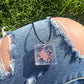 Necklace: Square Pink Flower Pendant