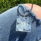 Necklace: Blue Flower Square Pendant