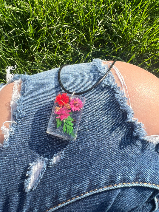 Necklace: Red Flower Bouquet Pendant