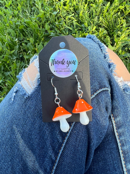 Orange Mushroom Charm Earrings