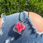 Necklace: Red Flower Square Pendant