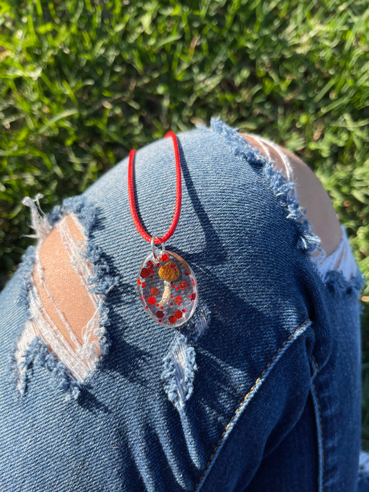 Necklace: Red Oval Mushy Pendant
