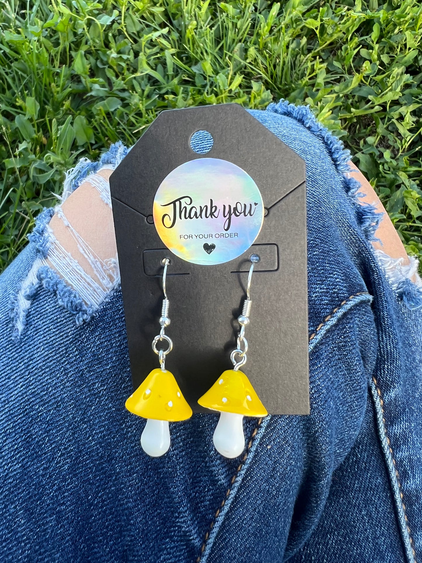 Yellow Mushroom Charm Earrings