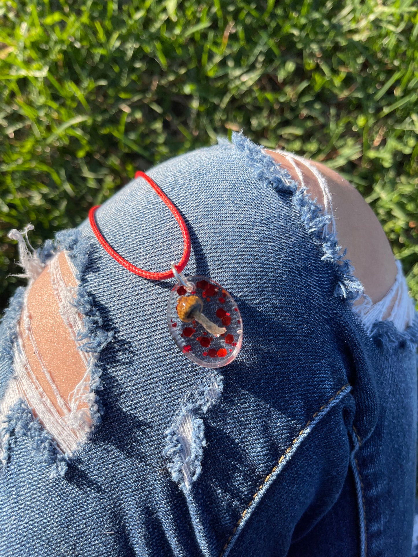 Necklace: Red Oval Mushy Pendant