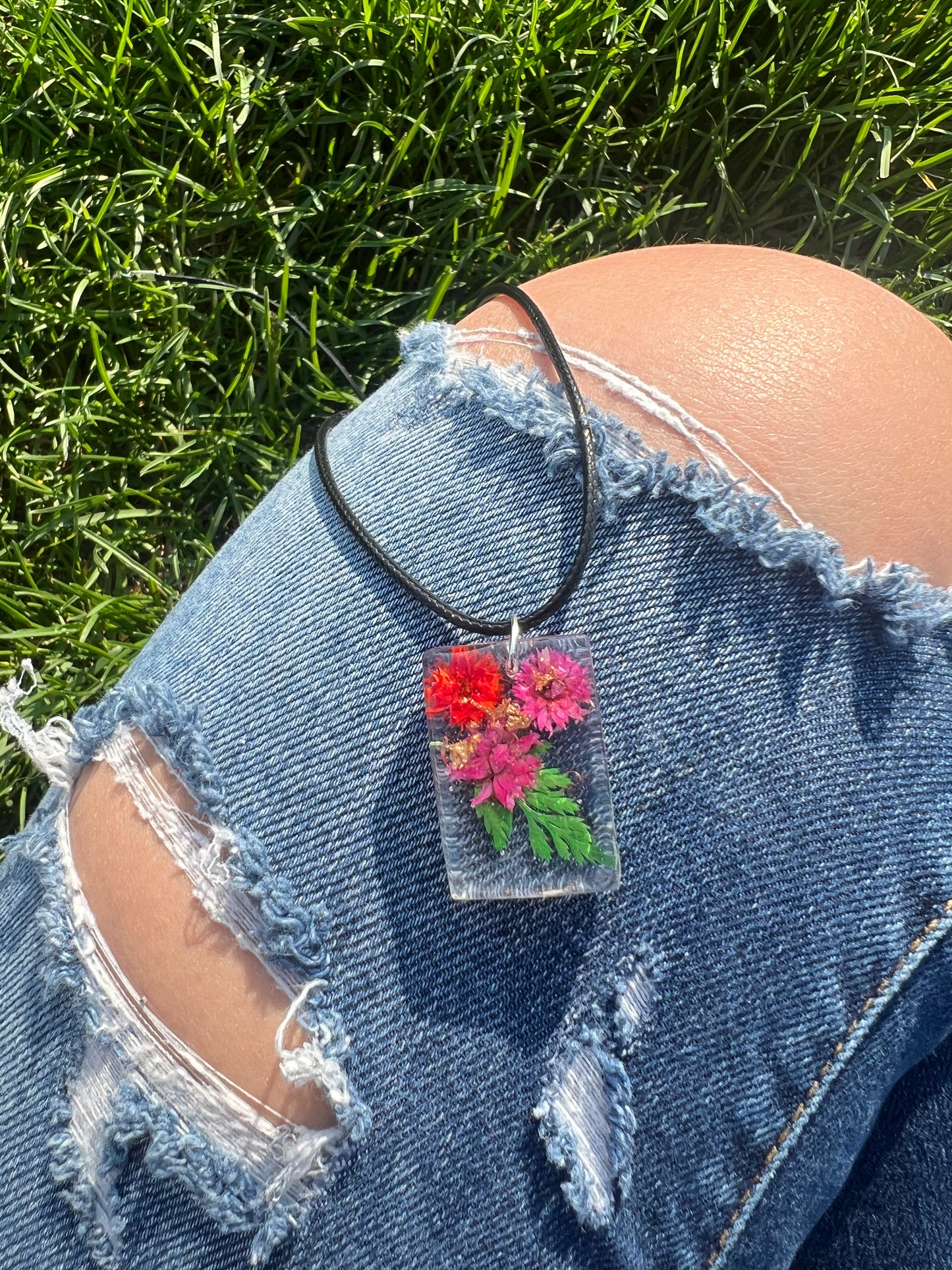 Necklace: Red Flower Bouquet Pendant