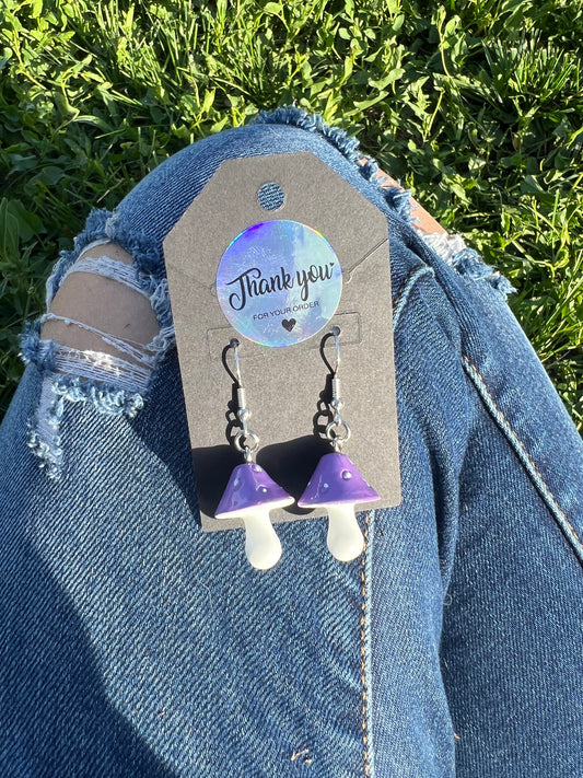 Purple Mushroom Charm Earrings