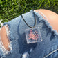 Necklace: Square Pink Flower Pendant