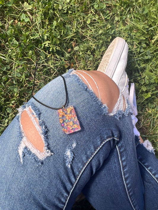 Necklace: Pink Gold Rectangle Pendant